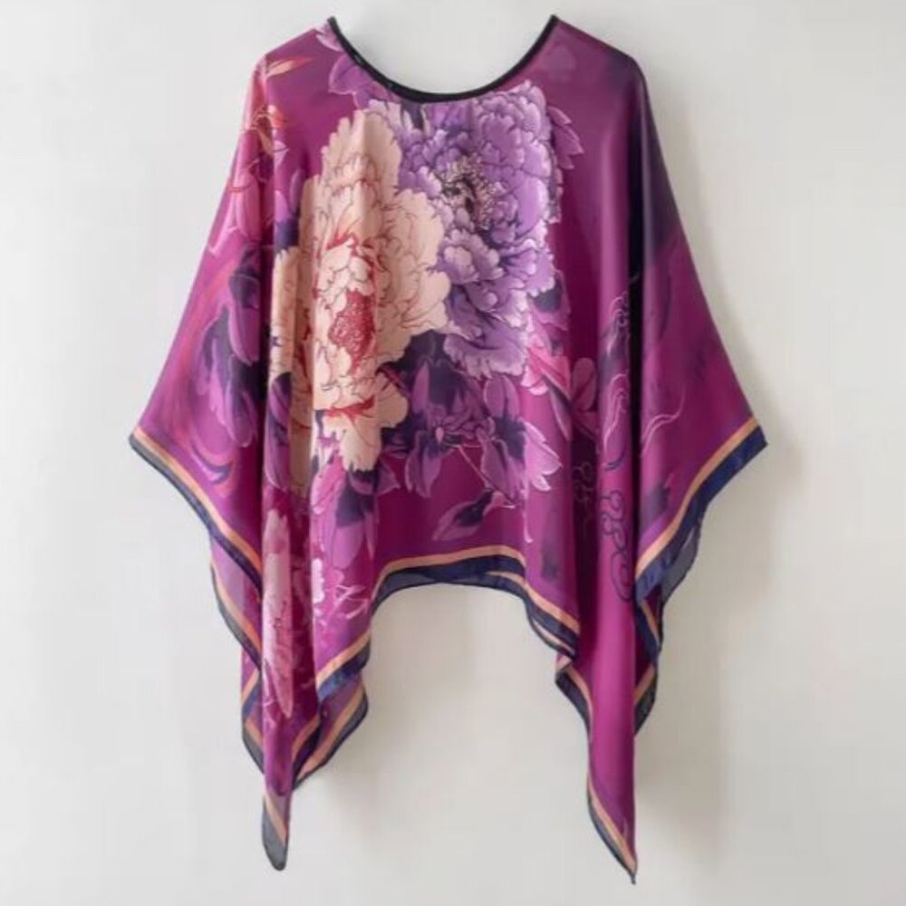 Elegant Floral Women's Scarf - Purple and Cream